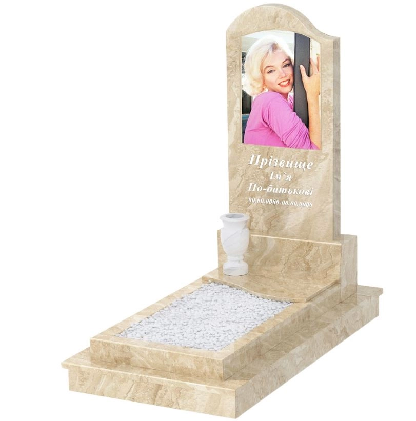 Основное Мраморный памятник производство Украина одинарный из мрамора Дайна с волной резной к5-dan-pf-120-60-08-011-l-ck