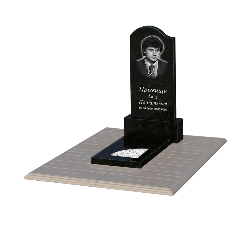 Основне Гранітний пам'ятник на могилу габро одинарний із чорного граніту Коростишів з вирізаним куточком к9-kor-pf-80-40-05-011-l-pbd1