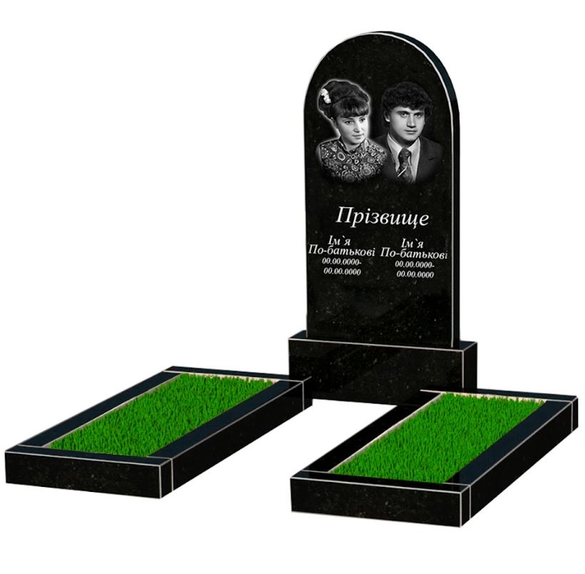 Основне Гранітний пам'ятник з полукруглою стелою подвійний із чорного граніту Коростишів к14-kor-npf-100-50-08-006