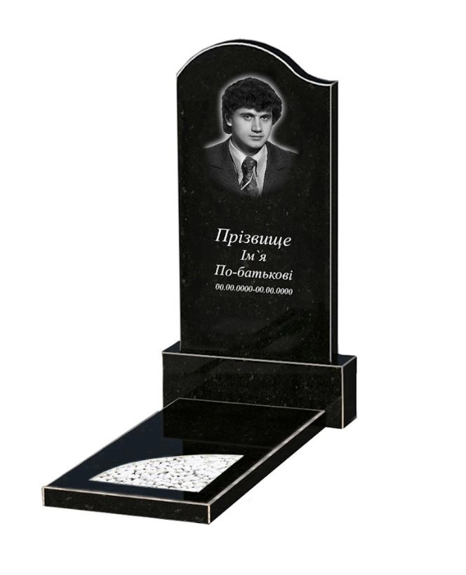 Основное Памятник из гранита для сына одинарный из черного гранита Коростышев с вырезанным уголком к9-kor-npf-100-50-08-011