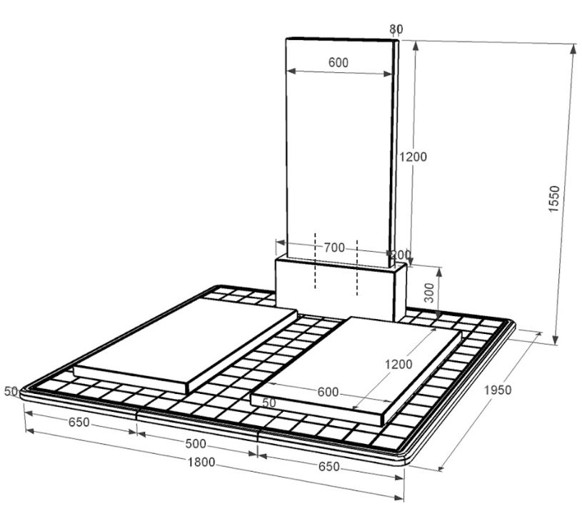 Размеры Гранитный камень на могилу без резных работ двойной из черного гранита Коростышев к17-kor-pf-120-60-08-001-pbd3
