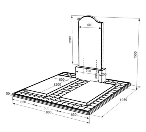 Розміри Пам'ятник із граніту високий подвійний із чорного граніту Коростишів з хвилею різьблений к17-kor-npf-120-60-08-011-l-pbd3