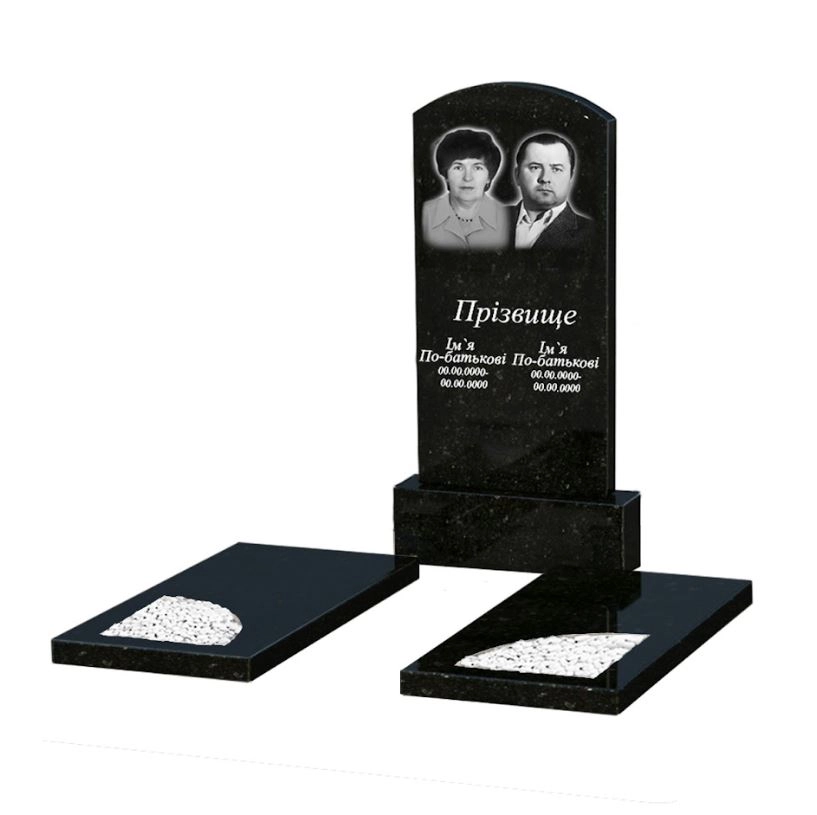 Основне Гранітний пам'ятник сімейний подвійний із чорного граніту Коростишів з вирізаним куточком к18-kor-pf-100-50-08-009