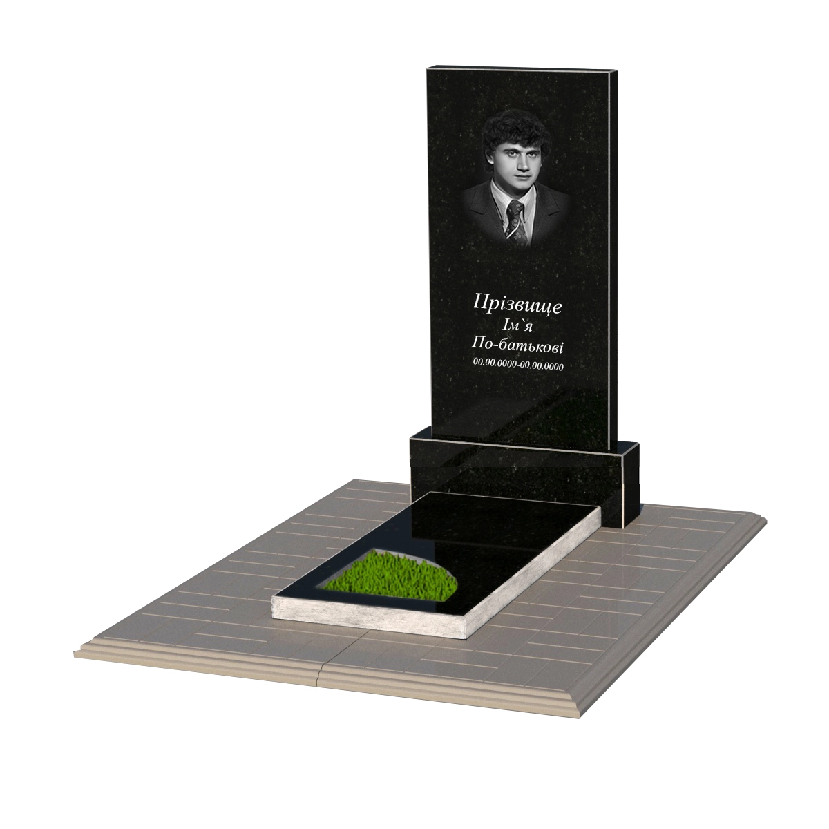 Основное Гранитный памятник на кладбище юношам одинарный из черного гранита Коростышев с вырезанным уголком к97-kor-npf-100-50-08-001-pbd1