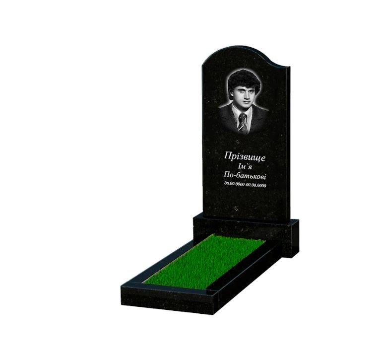 Основное Гранитный камень на могилу юношам одинарный из черного гранита Коростышев с волной резной к1-kor-pf-100-50-08-011-l