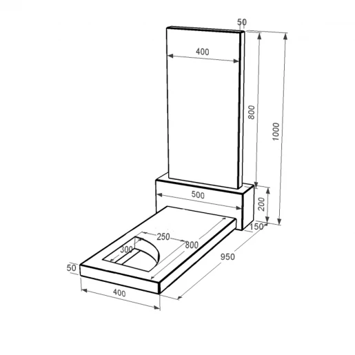 Размеры Гранитный памятник с декорированием искусственной травой одинарный из черного гранита Коростышев с вырезанным уголком к97-kor-npf-npt-80-40-05-001