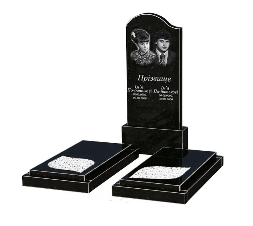 Основне Пам'ятник із граніту високий подвійний із чорного граніту Коростишів з хвилею та листом різьблений к22-kor-npf-120-60-08-011