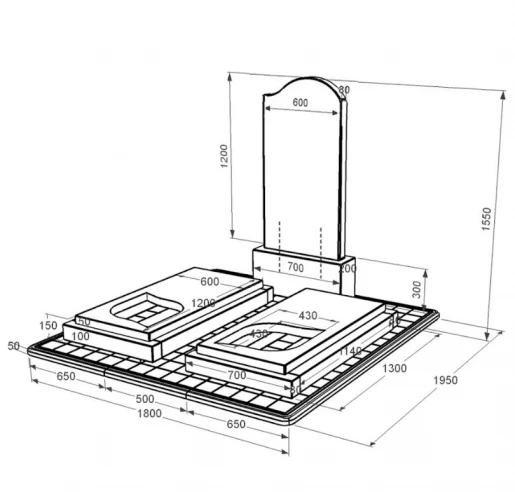 Розміри Гранітний пам'ятник поліровані фаски подвійний із чорного граніту Коростишів з листом різьблена робота к22-kor-pf-120-60-08-011-r-pbd3
