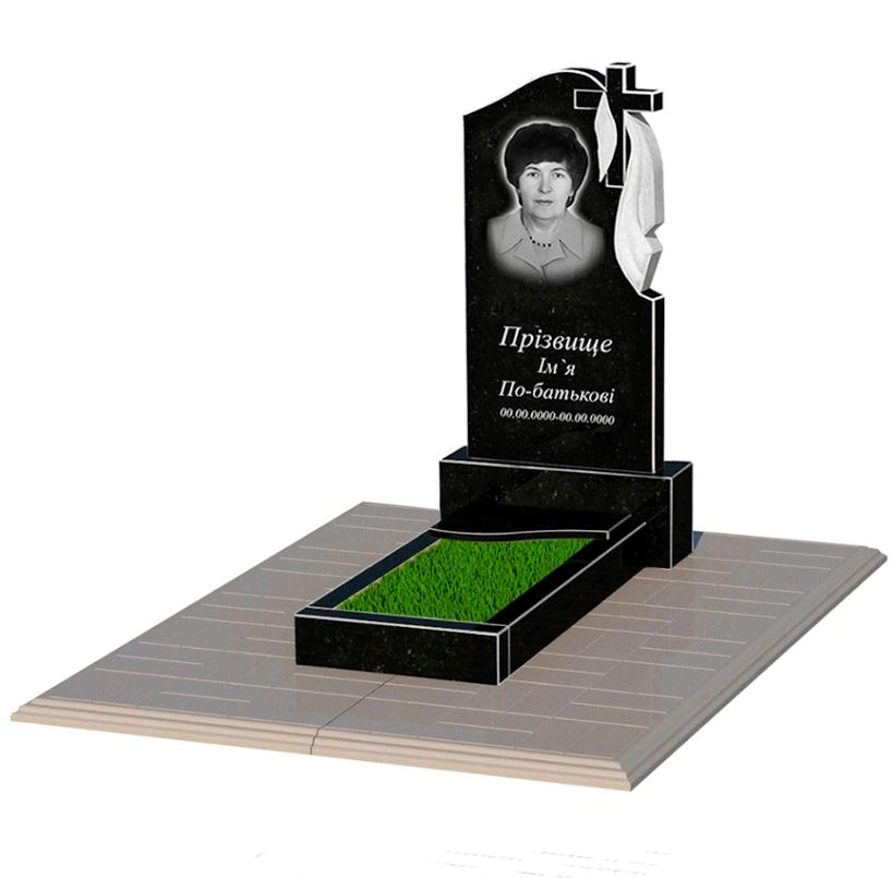 Основне Одинарний гранітний пам'ятник із чорного граніту Коростишів з хвилею різьблений к4-kor-npf-80-40-05-142-r-pbd1