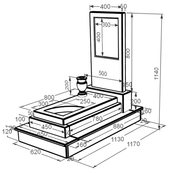 Розміри Мармуровий пам'ятник виробництво Україна одинарний з білого мармуру Волокас з вирізаним куточком к24-vol-pf-80-40-05-001-ck