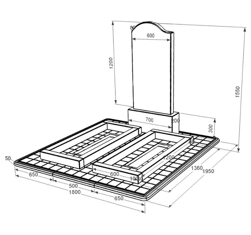 Розміри Граніт надгробок стела 120х60 см подвійний із чорного граніту Коростишів з хвилею різьблений к14-kor-pf-120-60-08-011-l-pbd3