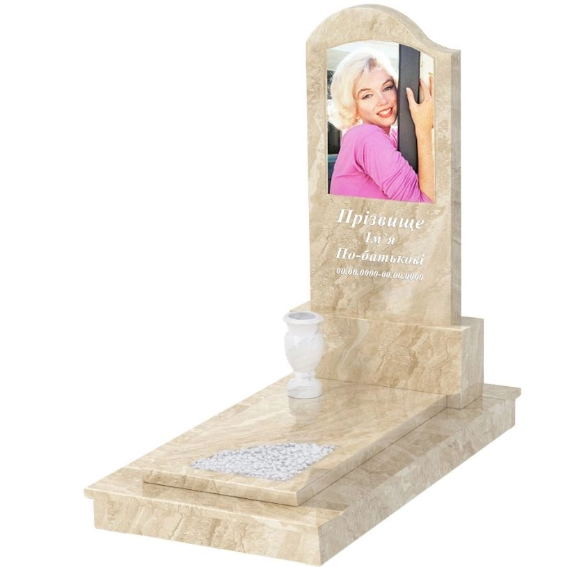 Основне Мармуровий надгробок на могилу з вертикальним рівнем встановлення стели з мармуру Дайна з вирізаним куточком к9-dan-pf-120-60-08-011-l-ck