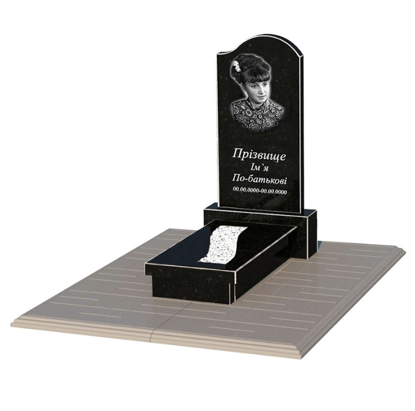 Основне Гранітна плита на могилу доньці одинарний із чорного граніту Коростишів з хвилею різьблений к23-kor-npf-80-40-08-011-r-pbd1