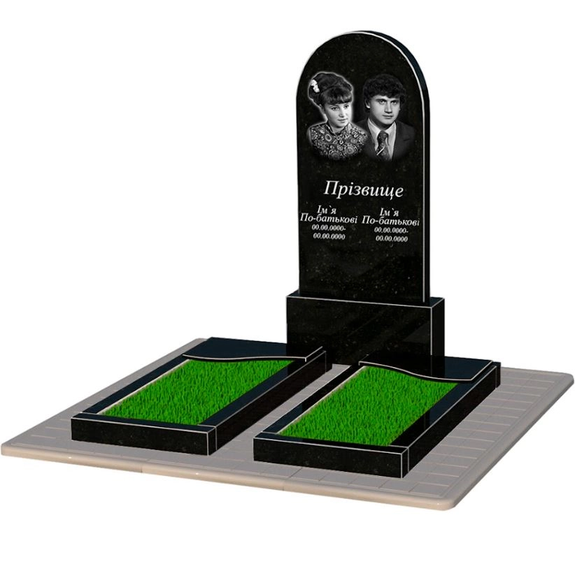 Основне Гранітний пам'ятник подружжю подвійний із чорного граніту Коростишів з хвилею різьблений к16-kor-npf-120-60-08-006-pbd3