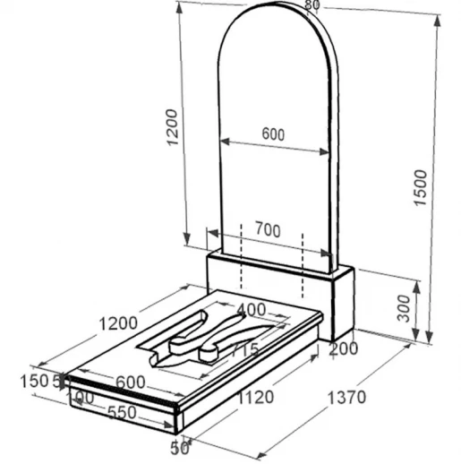 Размеры Гранитный памятник с Трезубом вырезанным одинарный из черного гранита Коростышев к8-kor-pf-120-60-08-006
