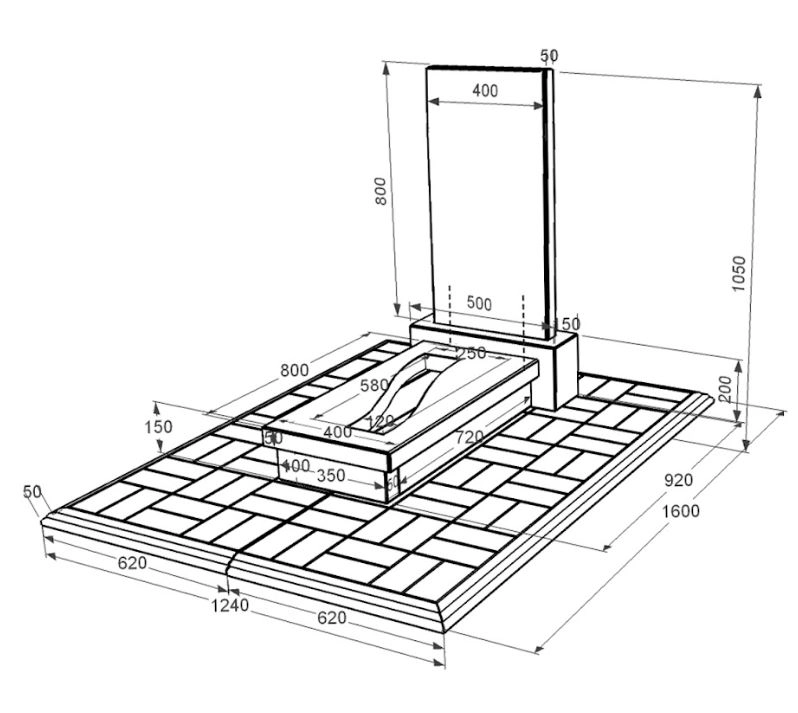 Розміри Гранітний пам'ятник прямокутної форми одинарний із чорного граніту Коростишів з вирізаною смугою к23-kor-pf-80-40-08-001-pbd1