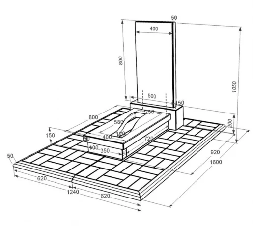 Розміри Гранітний пам'ятник прямокутної форми одинарний із чорного граніту Коростишів з вирізаною смугою к23-kor-pf-80-40-08-001-pbd1