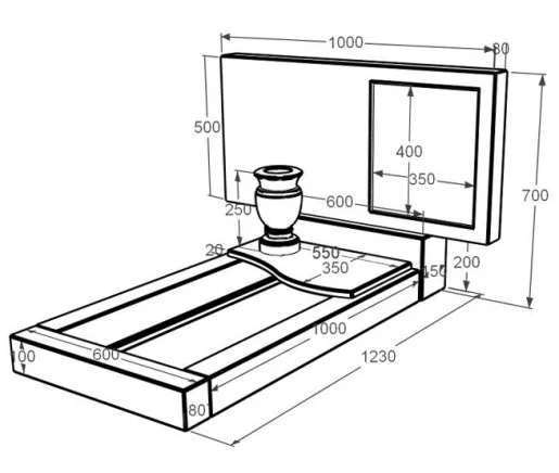 Розміри Мармуровий пам'ятник стела 50х100 см одинарний змармуру Дайна з хвилею різьблений к5-dan-pf-50-100-05-001