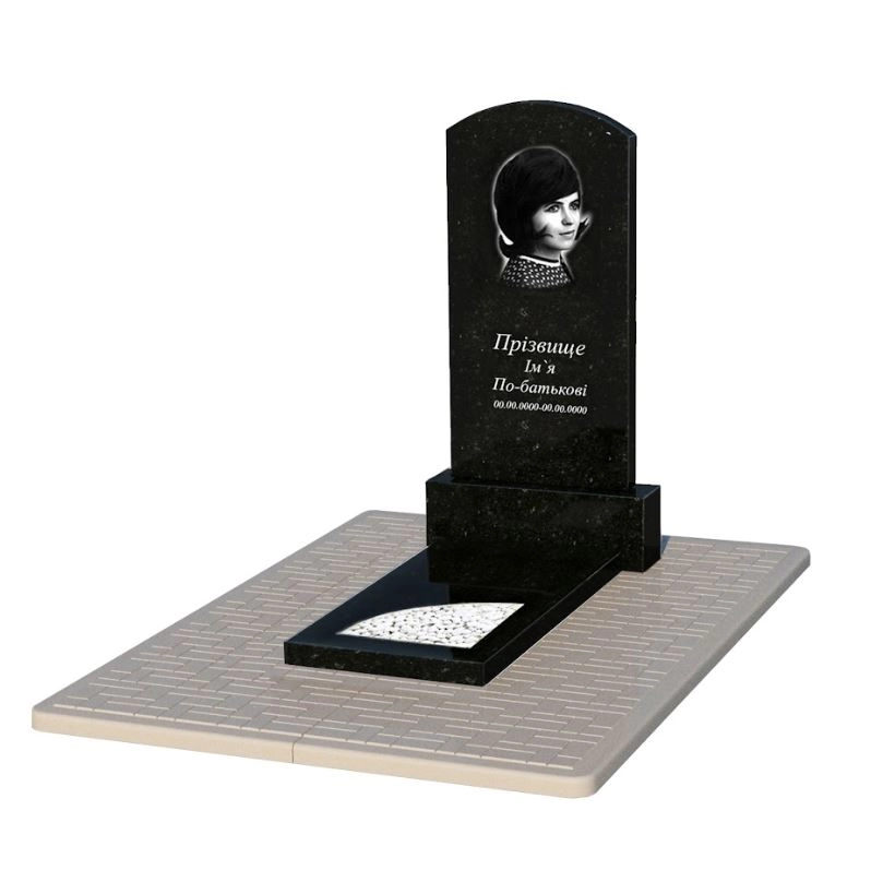 Основне Пам'ятник із граніту доньці одинарний з вирізаним куточком із чорного граніту Коростишів Дуга 009 к9-kor-pf-100-50-08-009-pbd2