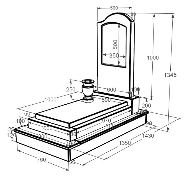 Розміри Камінь на могилу з мармуру фігурний одинарний з білого мармуру Волокас з хвилею різьблений к12-vol-pf-100-50-08-011-r-ck