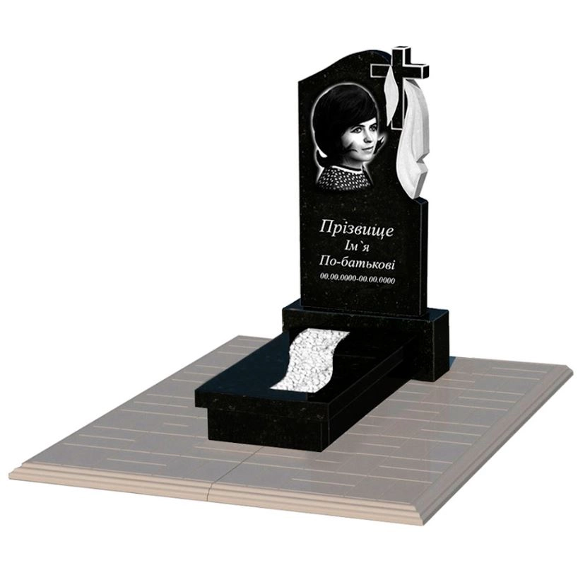 Основное Гранитный памятник фигурный одинарный из черного гранита Коростышев с крестом и плащаницей резной к23-kor-pf-80-40-08-142-r-pbd1