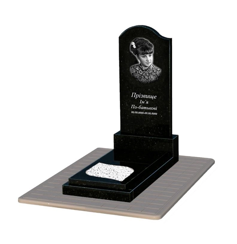 Основне Гранітний пам'ятник для дівчини одинарний із чорного граніту Коростишів з листом різьблена робота к13-kor-pf-120-60-08-011-l-pbd3