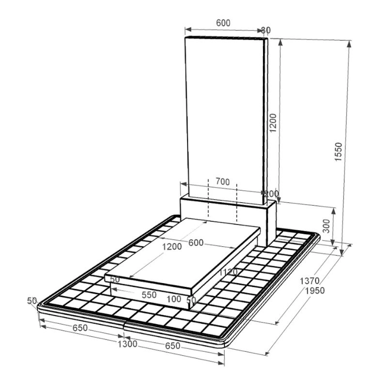 Розміри Гранітний пам'ятник чоловічий одинарний із чорного граніту Коростишів без різьблених робіт к10-kor-npf-120-60-08-001-pbd3