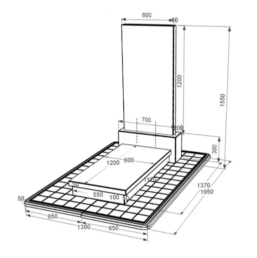 Розміри Гранітний пам'ятник чоловічий одинарний із чорного граніту Коростишів без різьблених робіт к10-kor-npf-120-60-08-001-pbd3