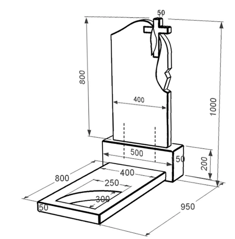Розміри Гранітна могильна плита для тата одинарна із чорного граніту Коростишів з вирізаним куточком к9-kor-pf-80-40-05-142-r