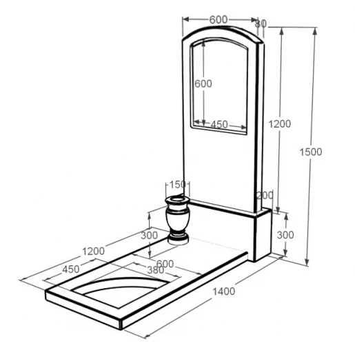 Розміри Мармуровий пам'ятник на могилу бежевий з мармуру Дайна з вирізаним куточком к9-dan-pf-120-60-08-009