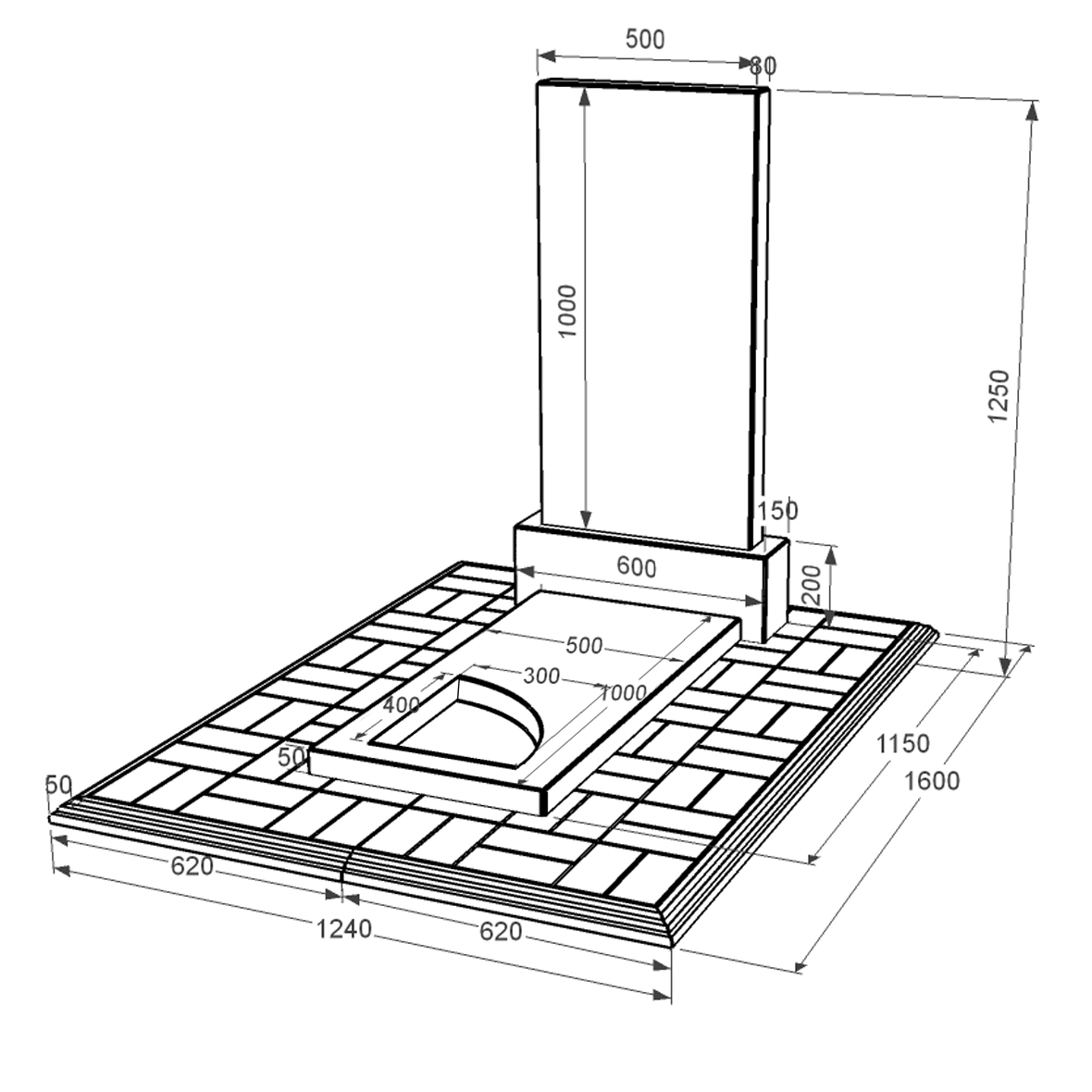 Размеры Гранитный памятник на кладбище юношам одинарный из черного гранита Коростышев с вырезанным уголком к97-kor-npf-100-50-08-001-pbd1