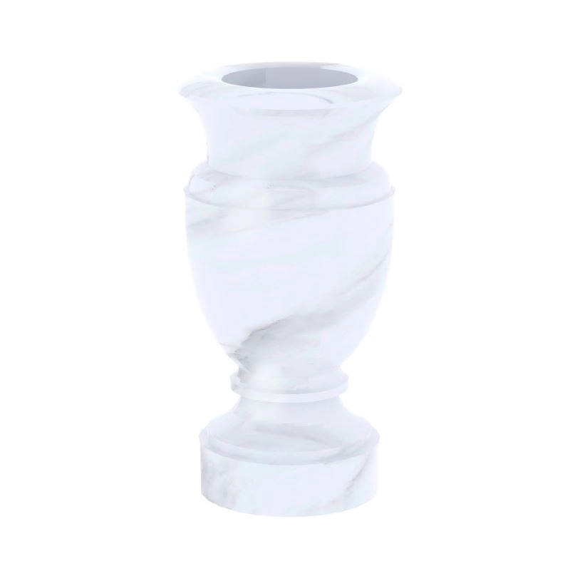 Основне Ваза на кладовище велика висотою 30 см з білого мармуру Волокас vz-vol-30-15