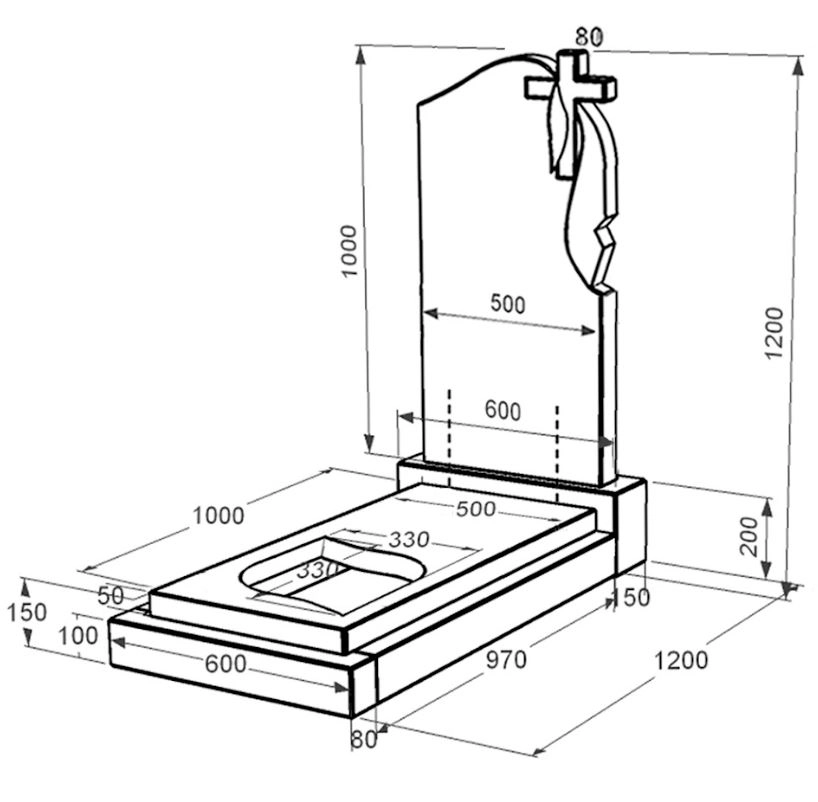 Розміри Гранітний пам'ятник з листом різьблена робота одинарний із чорного граніту Коростишів к13-kor-pf-100-50-08-142-r