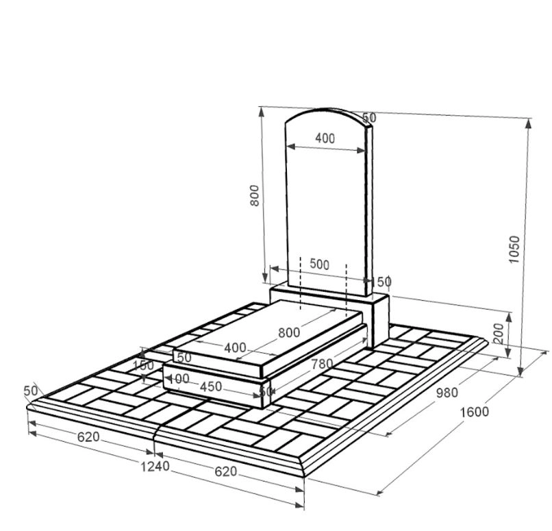 Розміри Гранітний пам'ятник дугоподібний одинарний із чорного граніту Коростишів з дугою різьблений к12-kor-npf-80-40-05-009-pbd1