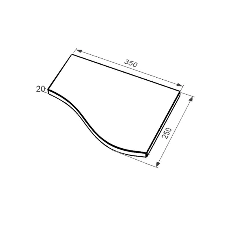 Розміри Плита на квітник могили права 350x250x20 Хвиля одинарна коротка із неполірованими фасками з Токівського граніту pnk-tok-npf-35-25-02-r