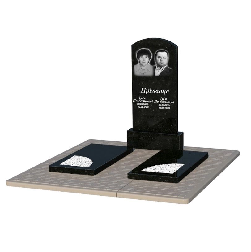Основное Двойной памятник на могилу из гранита с вырезанным уголком из черного гранита Коростышев Дуга 009 к18-kor-pf-100-50-08-009-pbd2