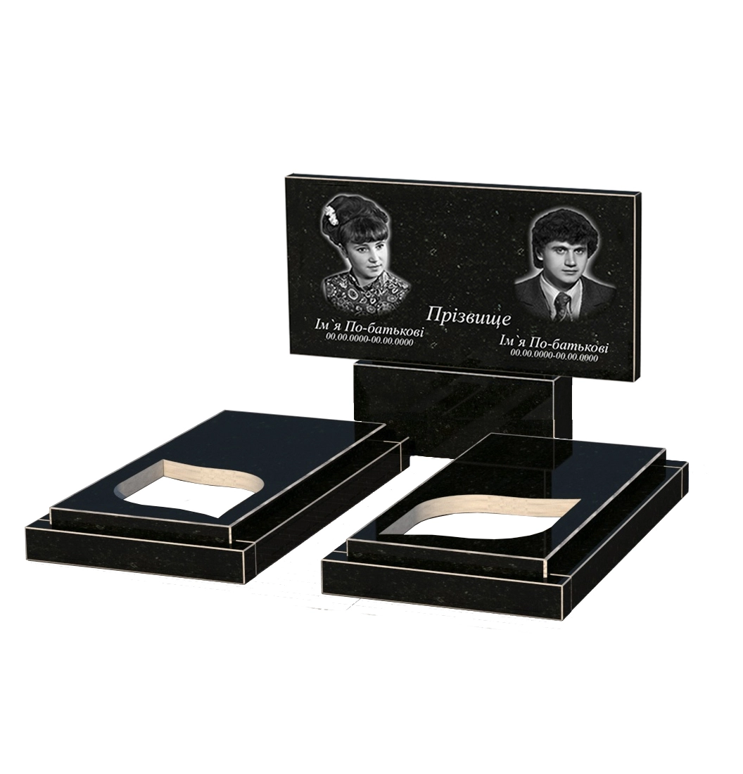 Без декора Гранитный памятник с листом резная работа двойной из черного гранита Коростышев к22-kor-npf-60-120-08-001