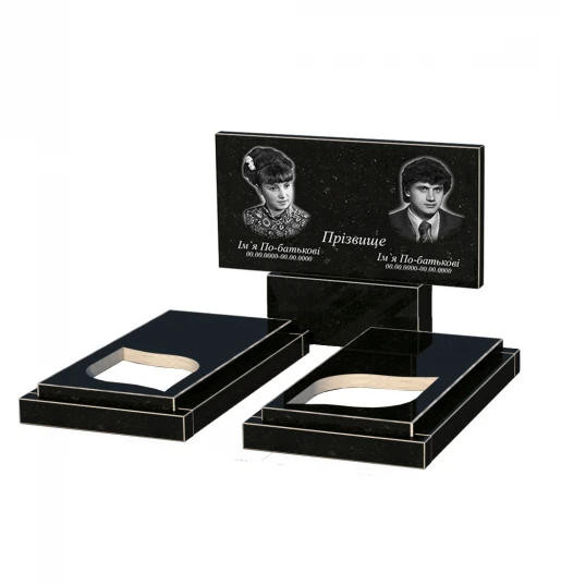 Без декора Гранитный памятник с листом резная работа двойной из черного гранита Коростышев к22-kor-npf-60-120-08-001