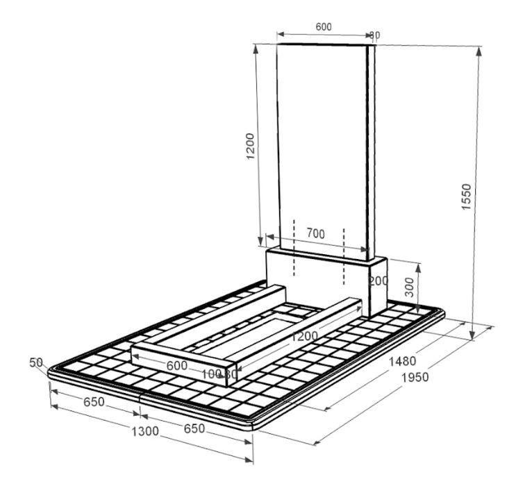 Розміри Пам'ятник із граніту елітний одинарний із чорного граніту Коростишів без різьблених робіт к1-kor-npf-120-60-08-001-pbd3