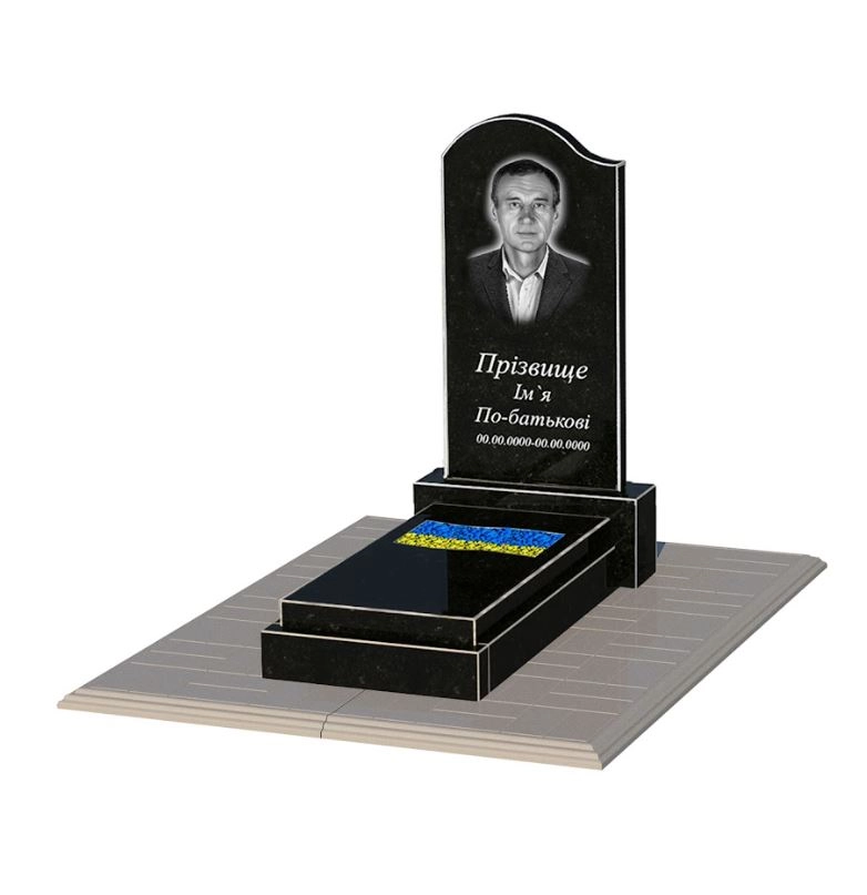 Основне Пам'ятник із граніту з вирізаним прапором одинарний із чорного граніту Коростишів к6-kor-npf-80-40-08-011-l-pbd1