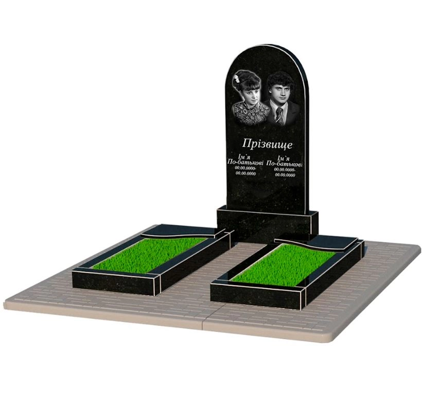 Основне Гранітний пам'ятник із чорного граніту Коростишів подвійний з хвилею різьблений к16-kor-npf-100-50-08-006-pbd2