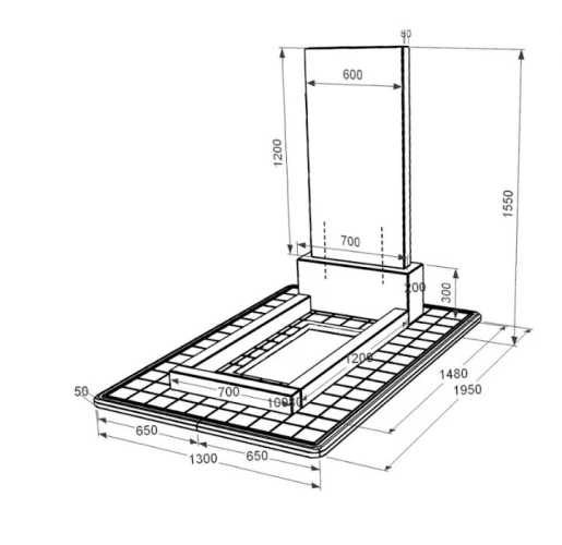 Размеры Памятник из гранита с цветником без плиты одинарный из черного гранита Коростышев без резных работ к2-kor-npf-120-60-08-001-pbd3