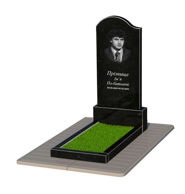 Основне Пам'ятник із граніту стела 120х60 см одинарний із чорного граніту Коростишів з хвилею різьблений к2-kor-npf-120-60-08-011-l-pbd3