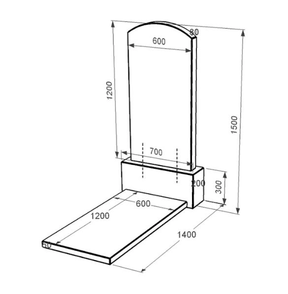 Розміри Гранітний пам'ятник стела 120х60 см одинарний із чорного граніту Коростишів з дугою різьблений к7-kor-npf-120-60-08-009