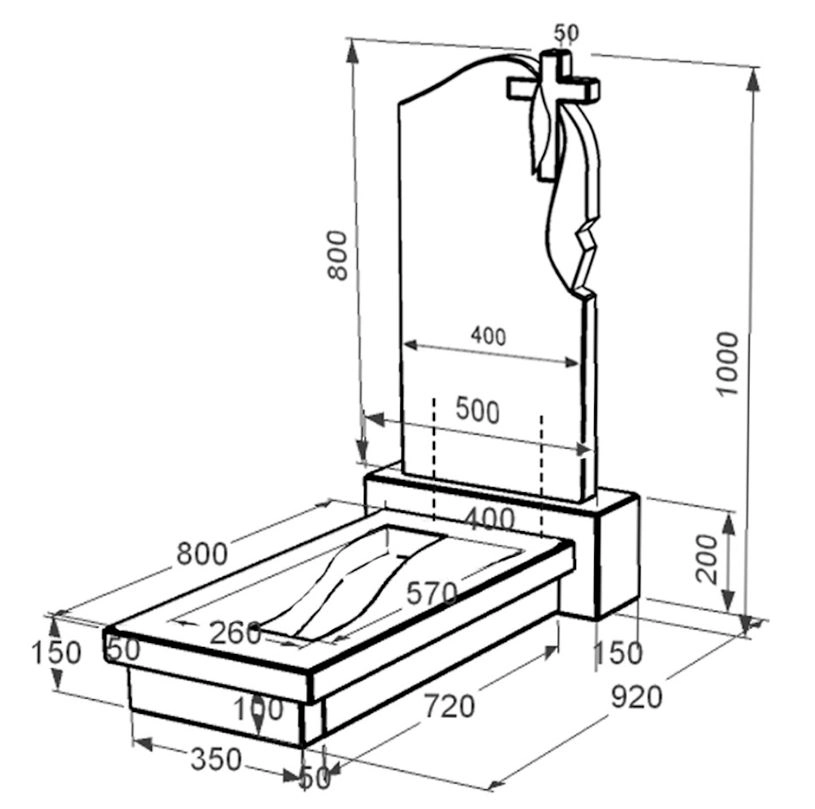 Розміри Гранітний пам'ятник з вирізаною смугою одинарний із чорного граніту Коростишів з хрестом та плащаницею різьблений к23-kor-npf-80-40-08-142-r