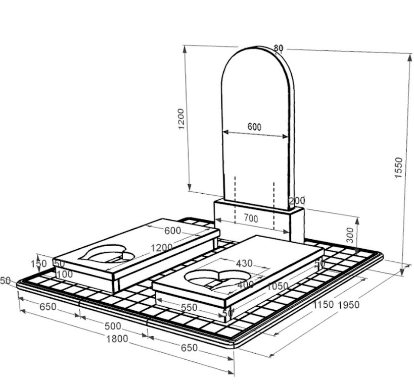 Размеры Гранитный надгробный камень с двумя надгробиями двойной из черного гранита Коростышев с сердцем резная работа к20-kor-pf-120-60-08-006-pbd3