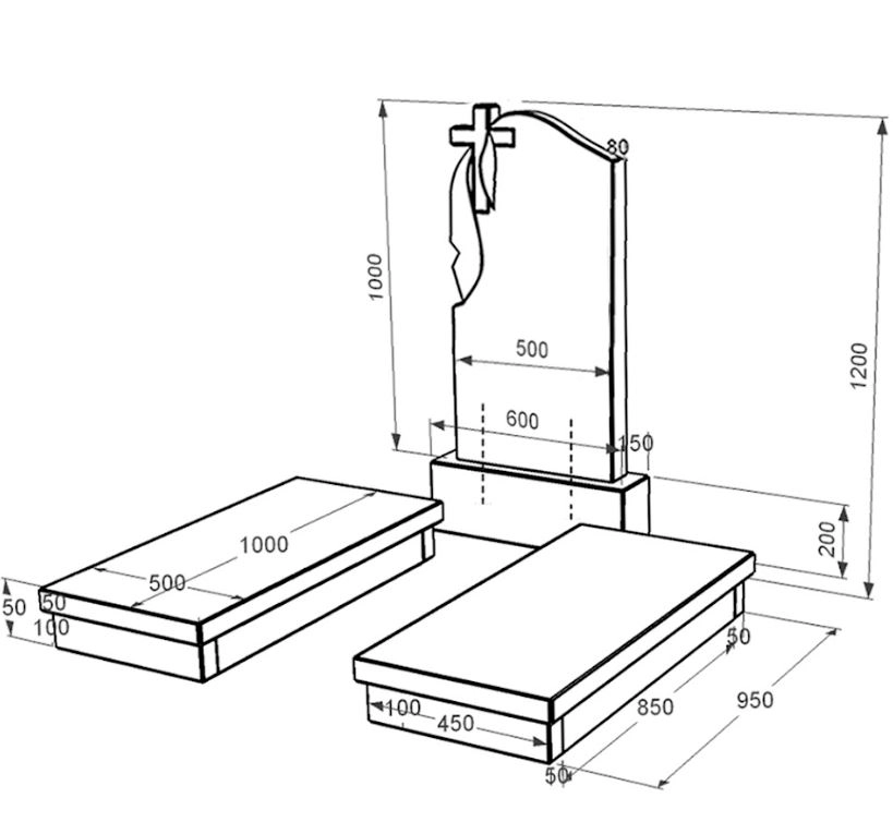 Размеры Памятник из гранита с крестом резная работа двойной из черного гранита Коростышев с плащаницей резной к19-kor-npf-100-50-08-142