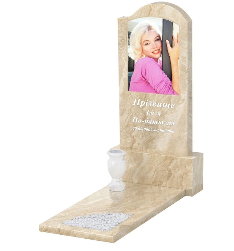 Основне Одинарний мармуровий пам'ятник з мармуру Дайна з вирізаним куточком к9-dan-pf-120-60-08-011-r