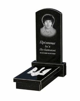 Основное Гранітний пам'ятник висотою 100 см одинарний із чорного граніту Коростишів з Тризубом вирізаним к8-kor-npf-80-40-08-009