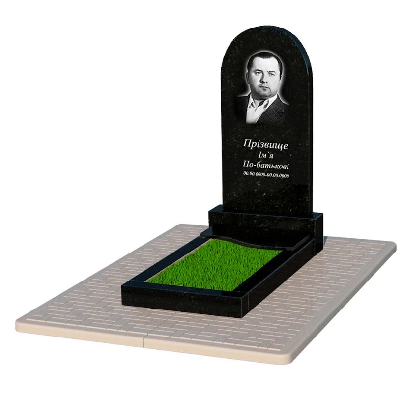 Основное Памятник из гранита сыну одинарный из черного гранита Коростышев с волной резной к5-kor-pf-100-50-08-006-pbd2